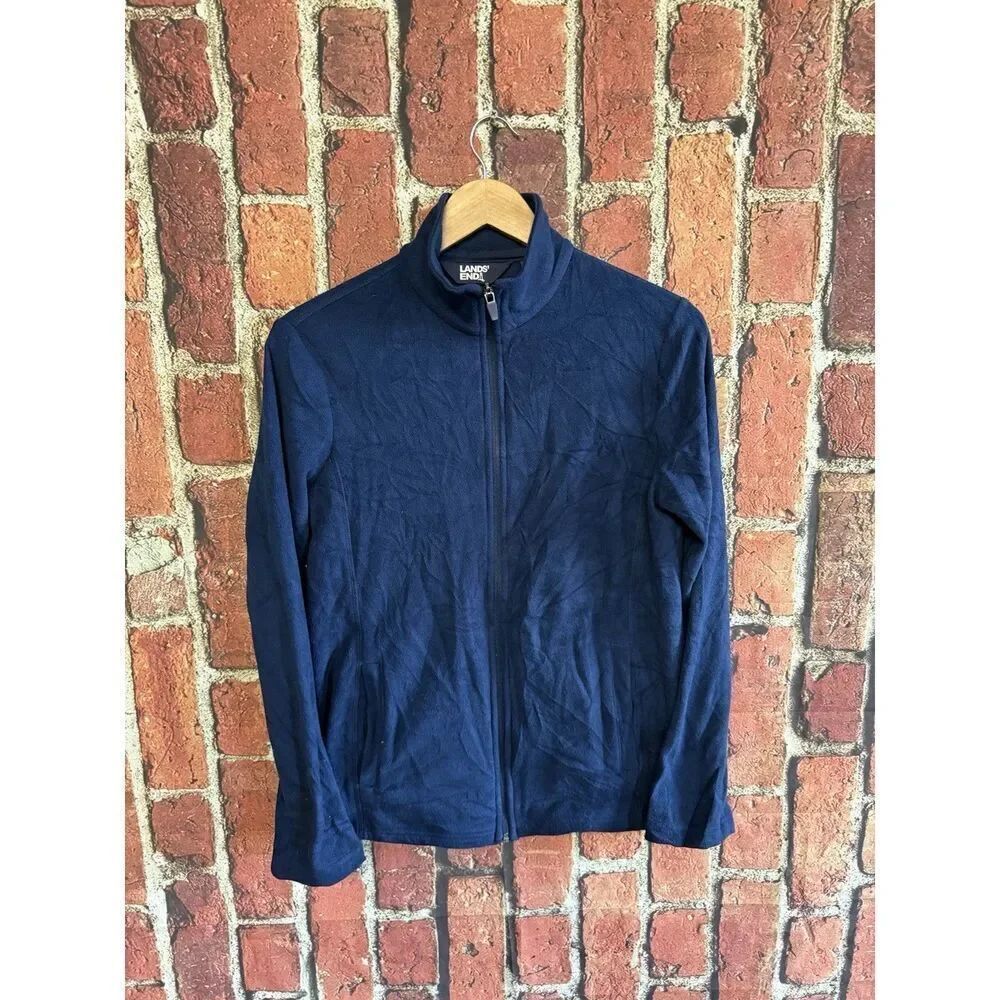 Lands End Mens Blue Full Zip Fleece Full Zip Mock Neck Sweatshirt Size Small